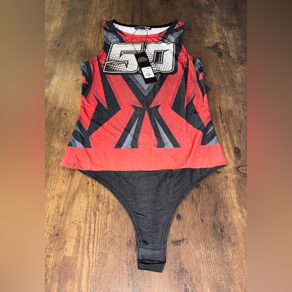Fashion Nova Red and Black Graphic Bodysuit - Picture 2 of 8